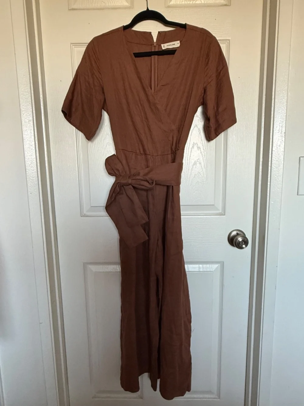 Everlane Wrap Jumpsuit Linen Caron Brown